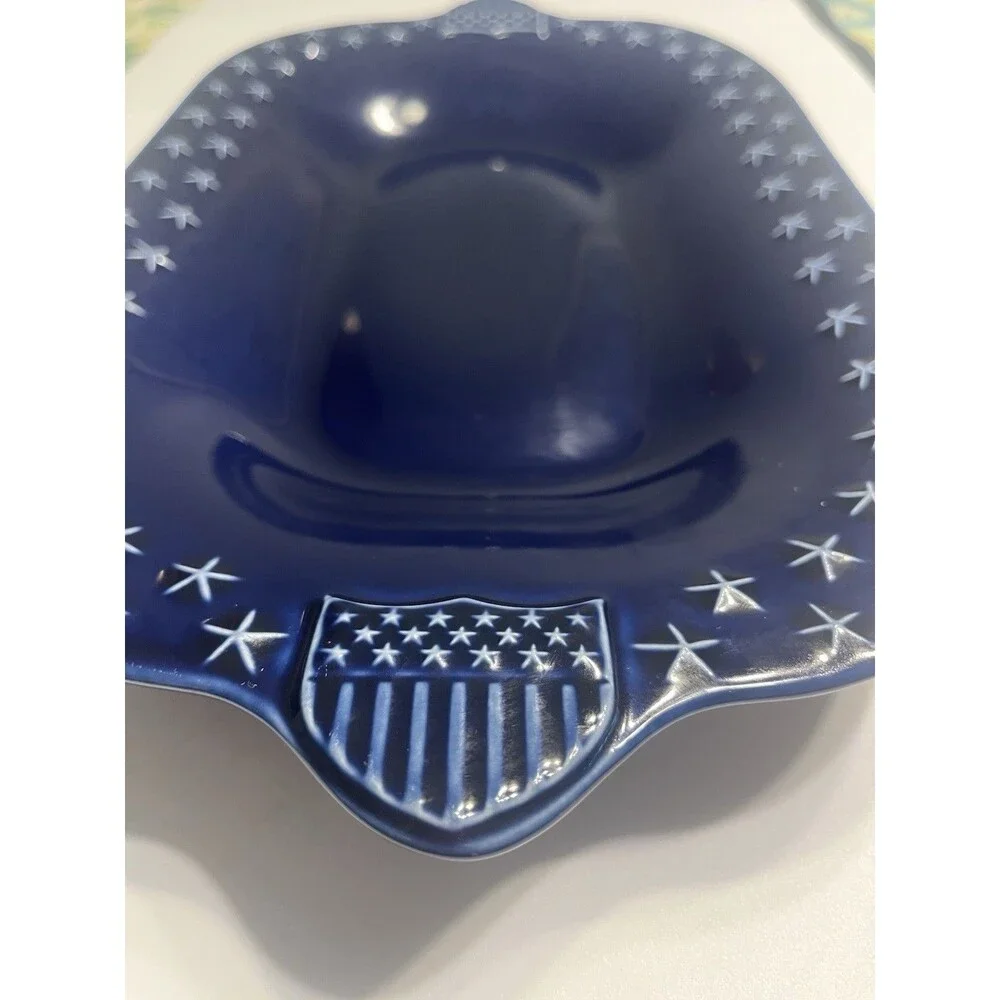 Longaberger Pottery Proudly American Cobalt Blue Stars Platter / Serving Tray
